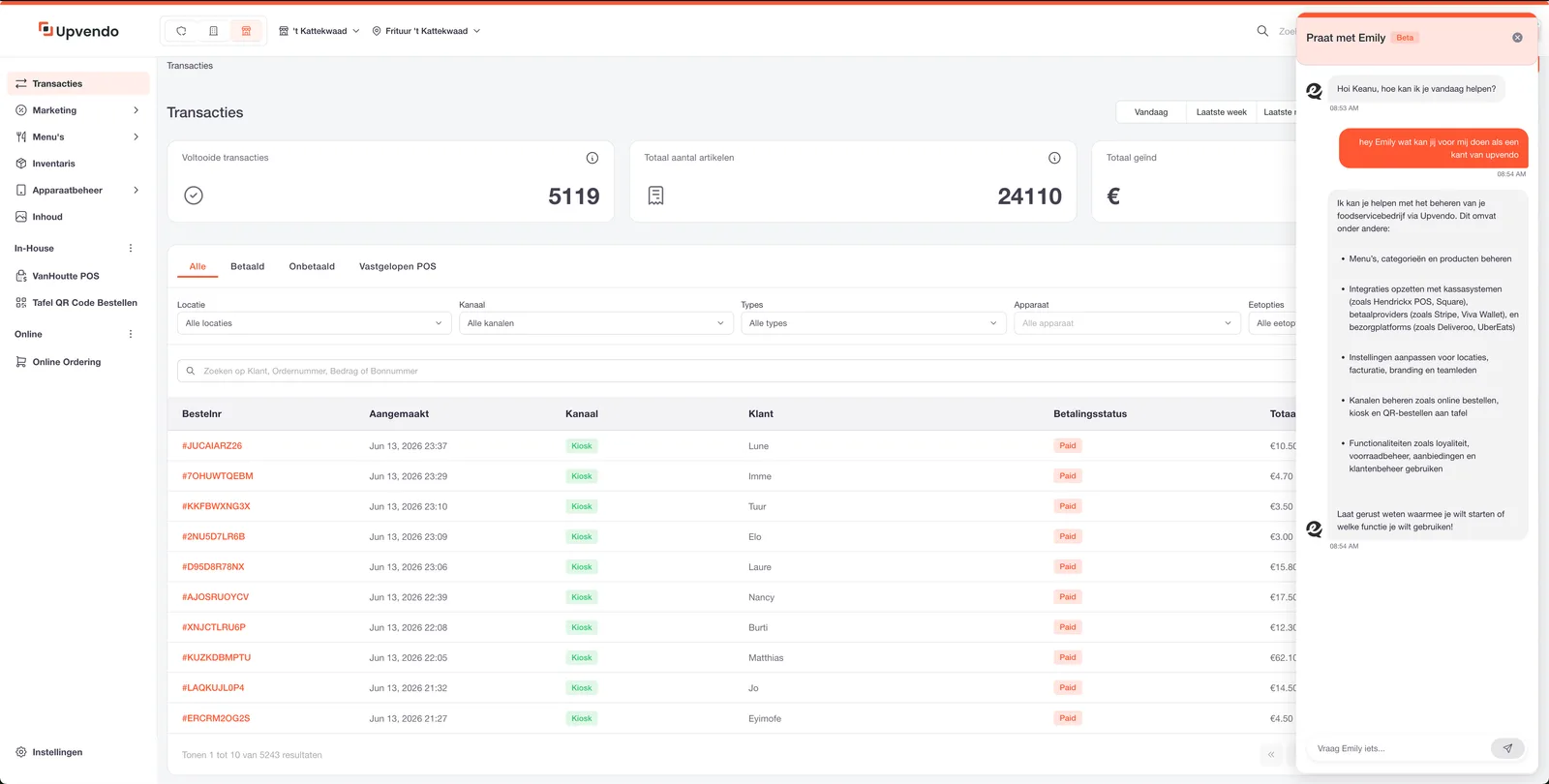 Transactions overview with the Emily assistant