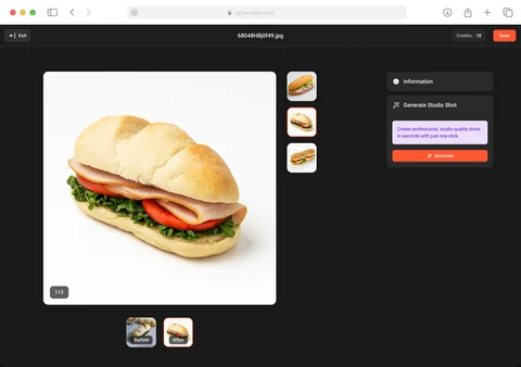 Magic Studio interface, foto naar studio-kwaliteit